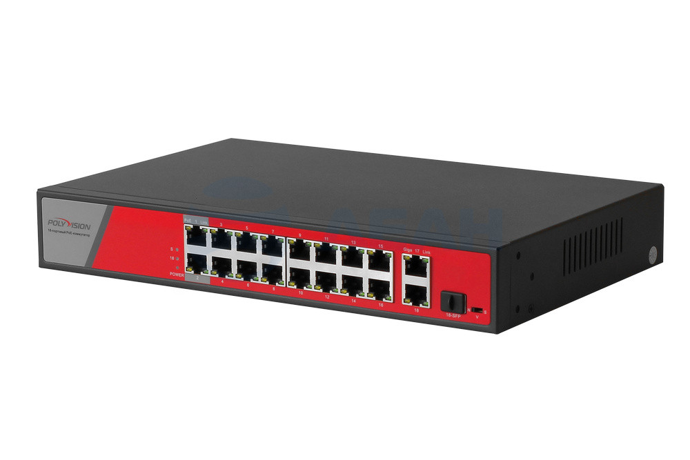           
Коммутатор неуправляемый с PoE PND-16P-2G1F- BT2 (300W)  (Polyvision) 