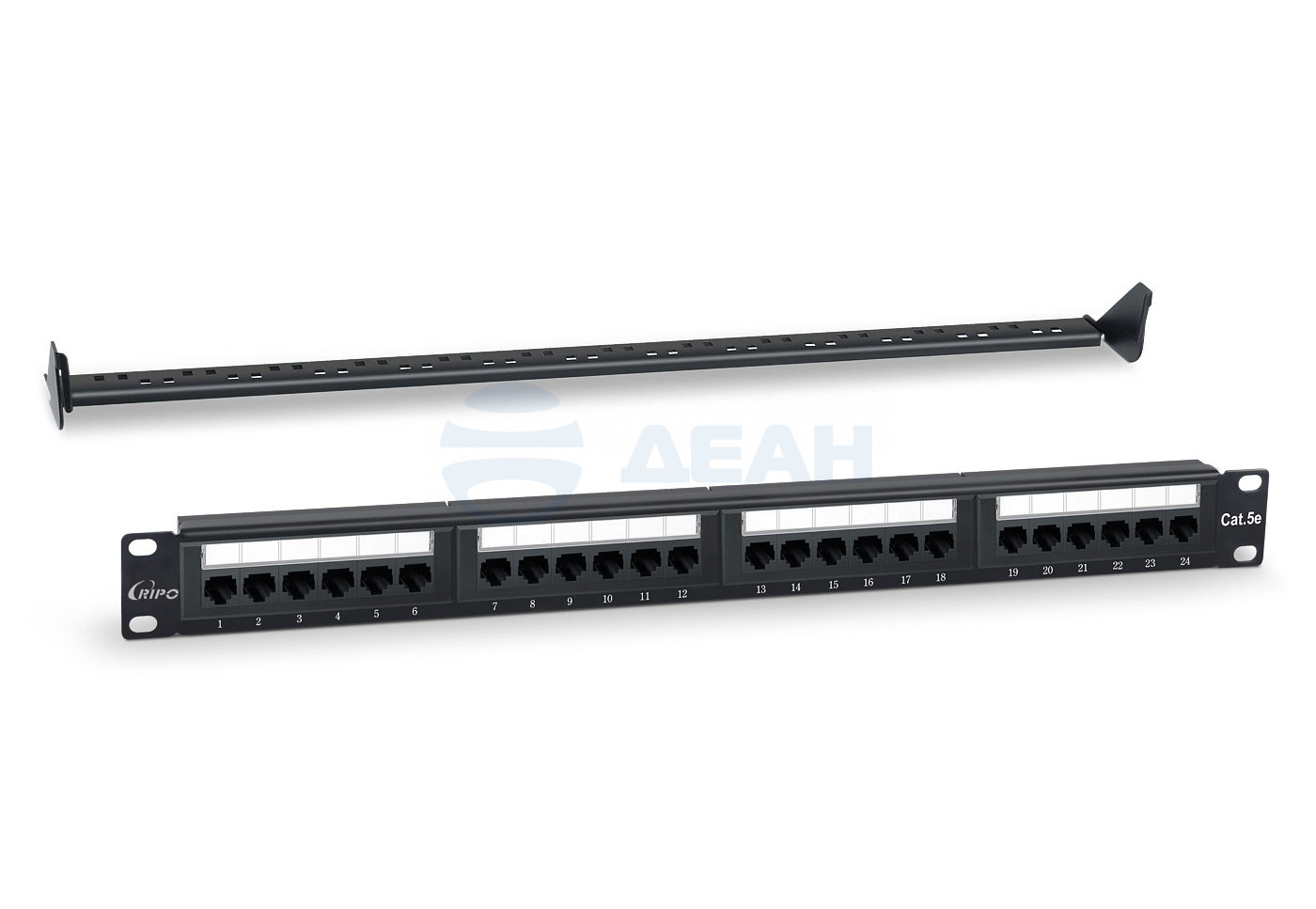           
Патч-панель RIPO 19",1U, 24 порта, Cat.5е (КлассD), 100МГц, RJ45/8P8C, Dual IDC, с организатором (003-100042)